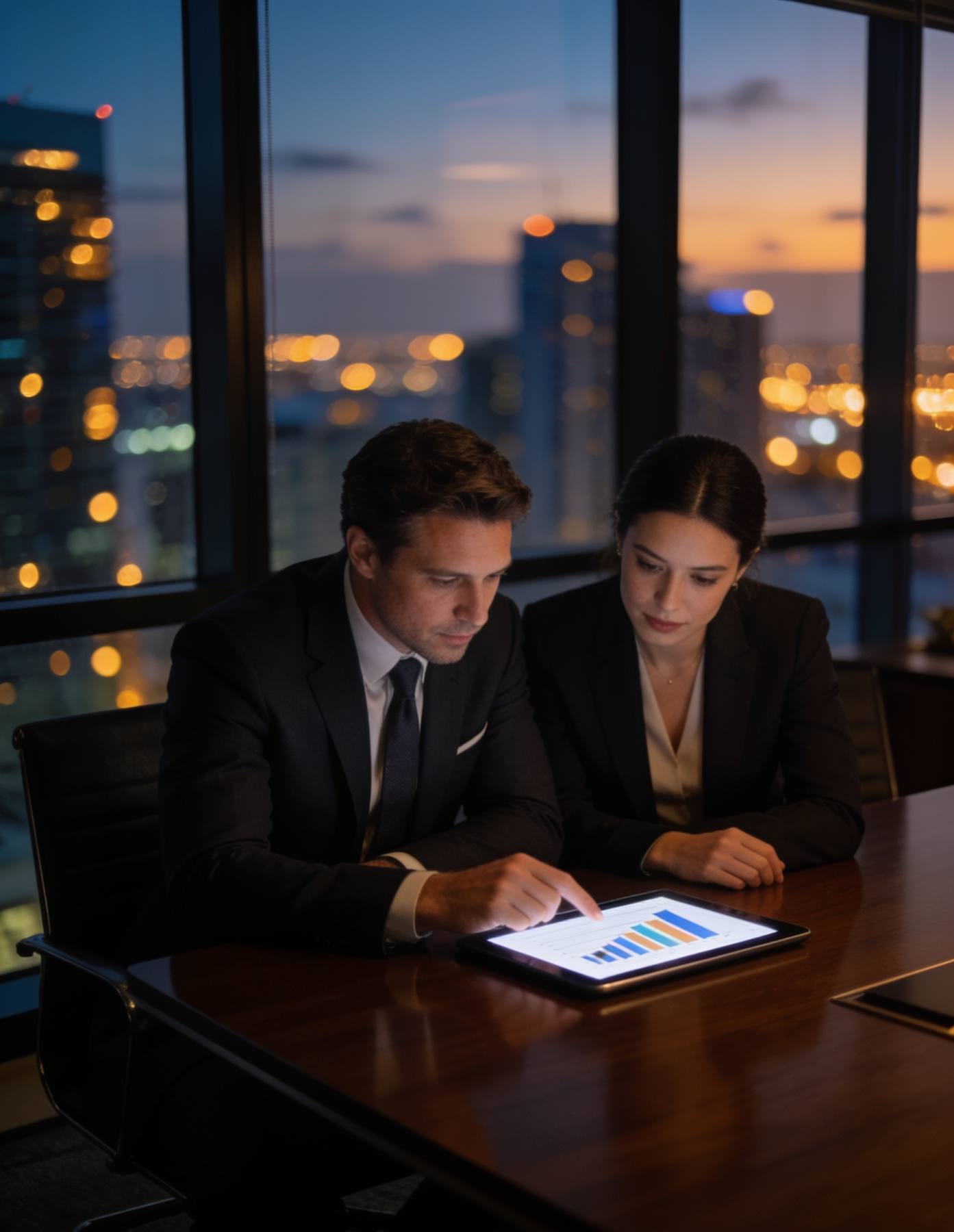 Two operators reviewing an AI audit on a tablet