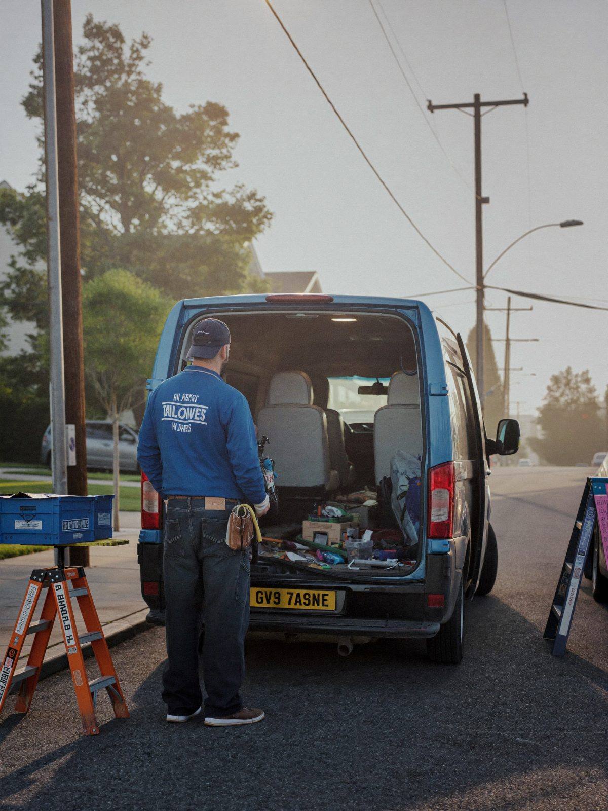 Crew loading a branded van