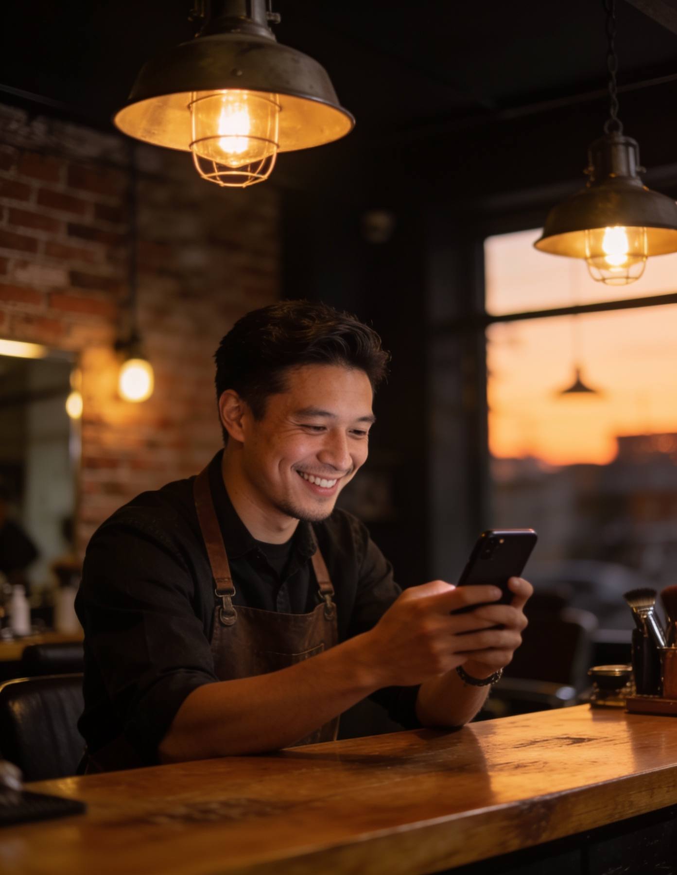 Miami business owner reading customer reviews