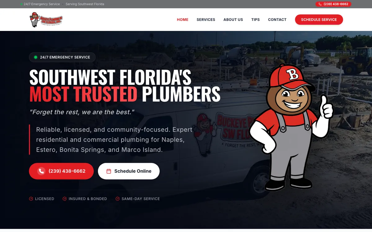 Buckeye Plumbing website, built by INNOVAT3