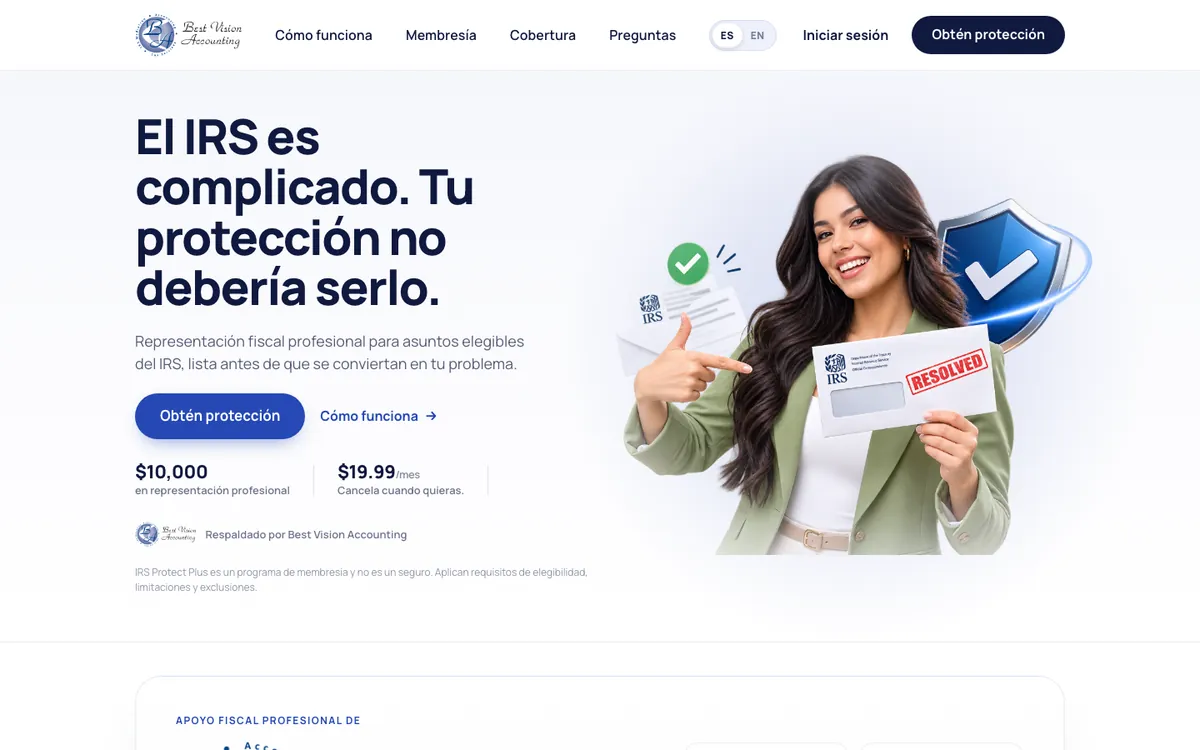 IRS Protect Plus website, built by INNOVAT3