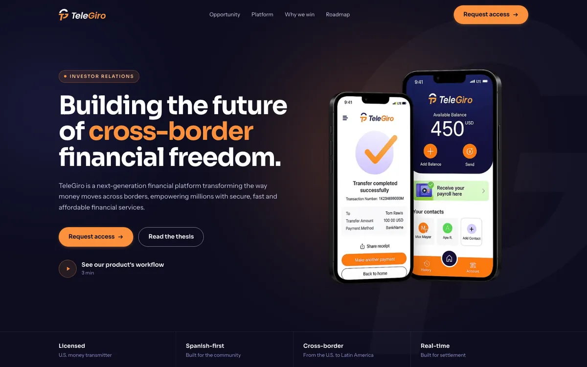 TeleGiro Investor Relations website, built by INNOVAT3